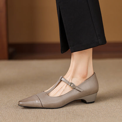 Boria Genuine Leather T-strap Heels
