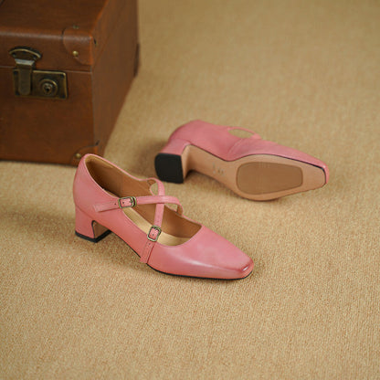 Ceren Genuine Leather Crisscross Strap Heels