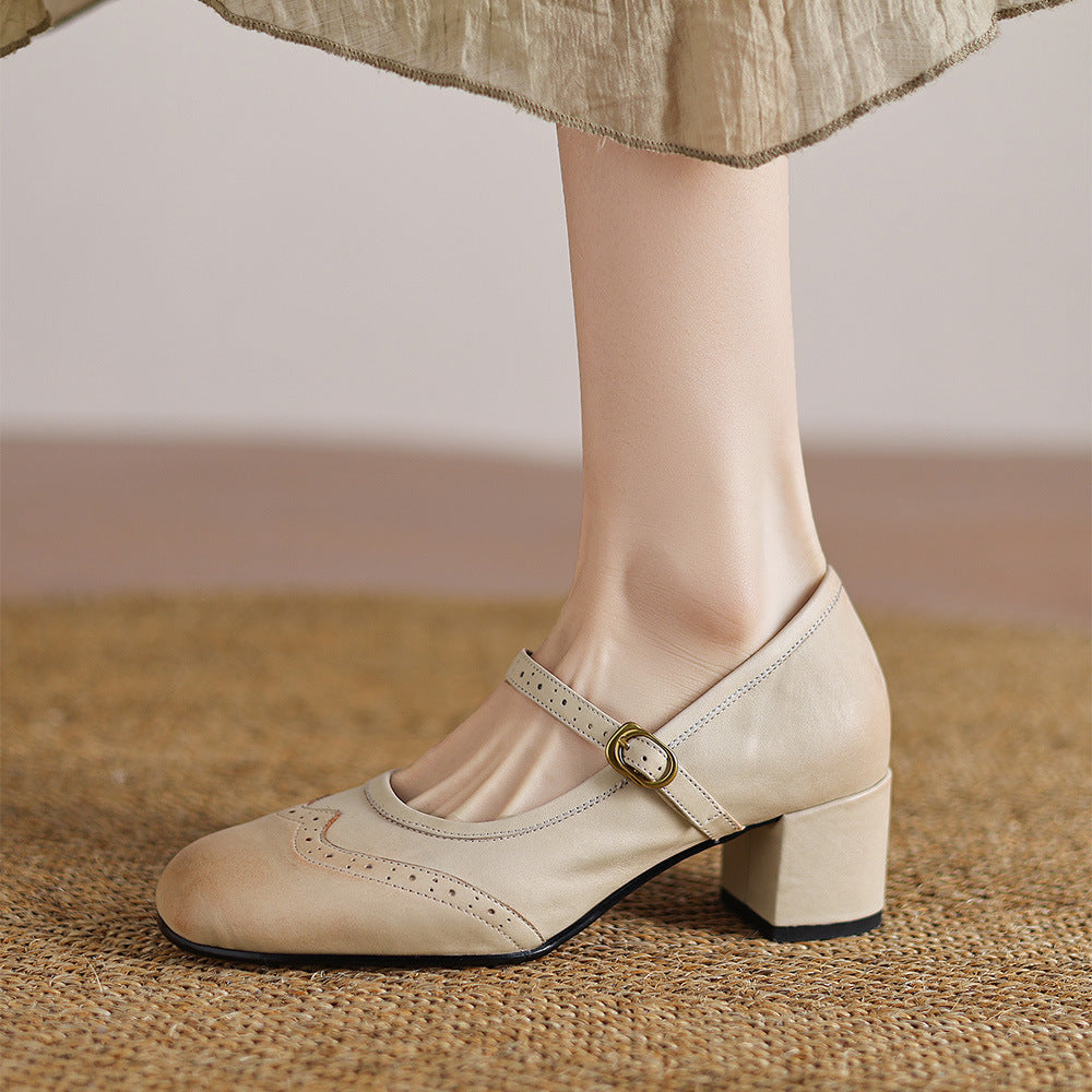 Harel Genuine Leather Wingtip Brogue Heels