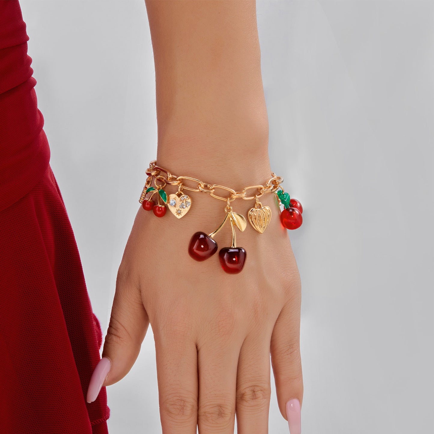 Red Cherry Charm Bracelet
