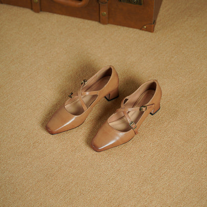 Ceren Genuine Leather Crisscross Strap Heels