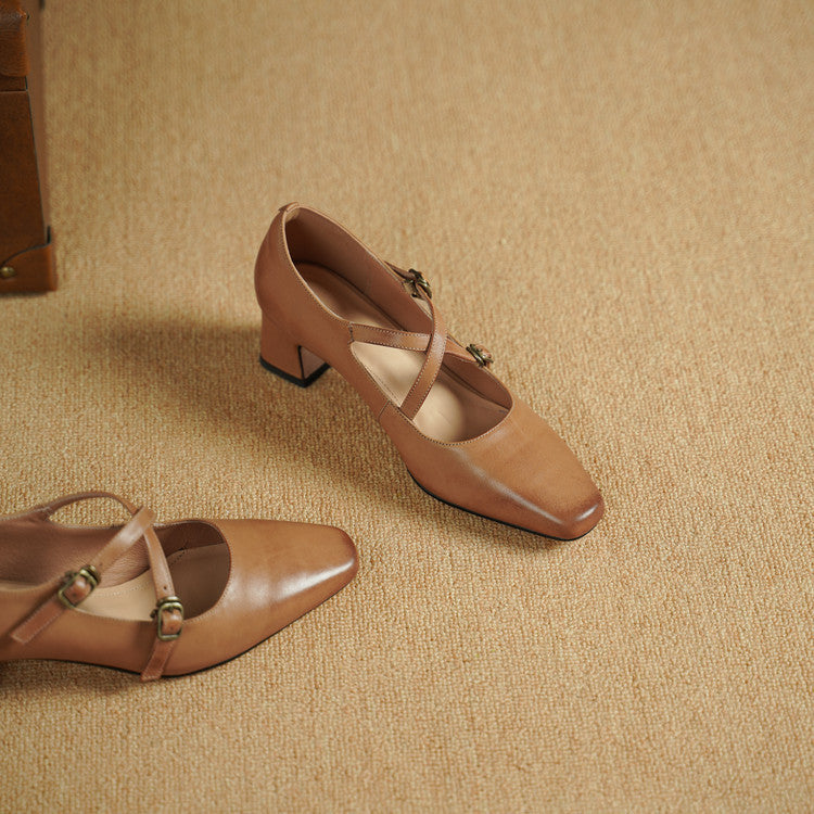 Ceren Genuine Leather Crisscross Strap Heels