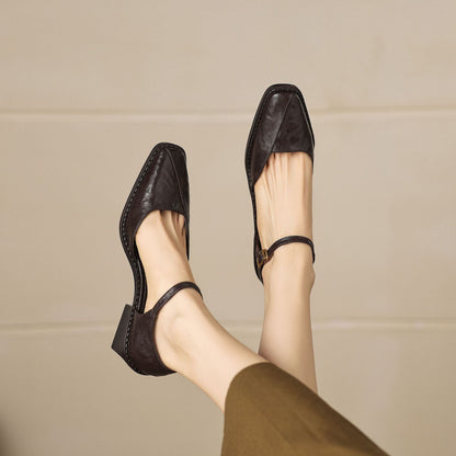 Elra Genuine Leather Mary Jane Heels