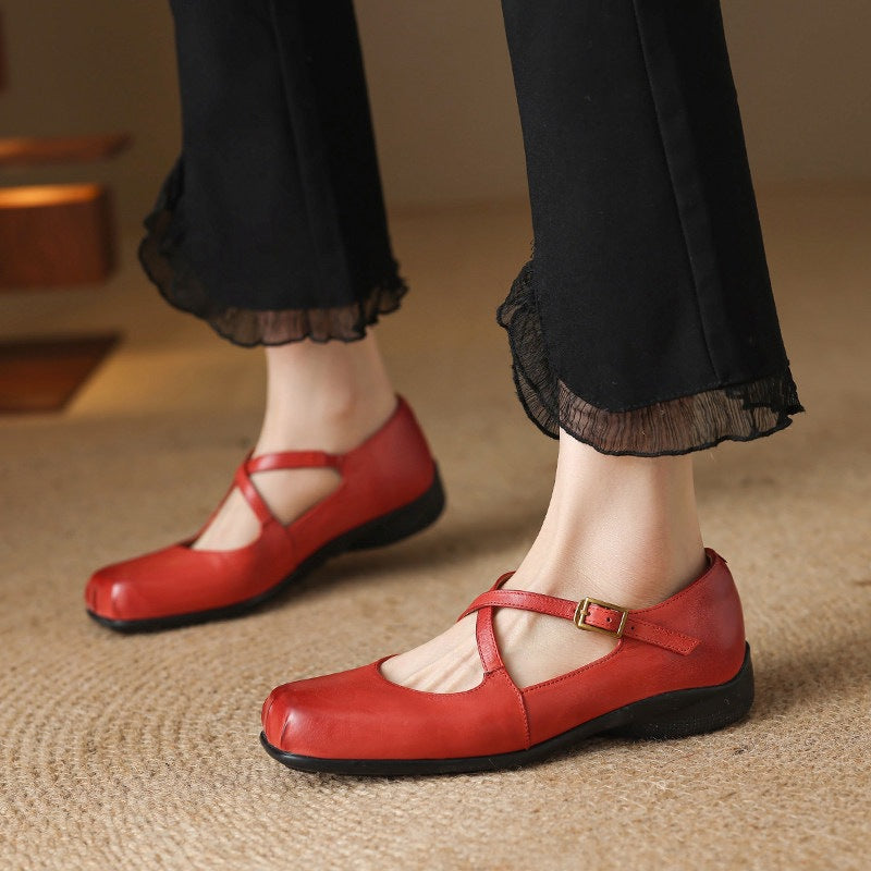 Gisel Genuine Leather Crisscross Flats