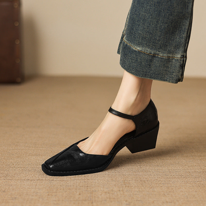 Elra Genuine Leather Mary Jane Heels