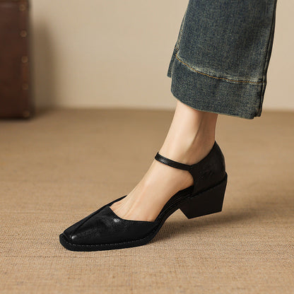 Elra Genuine Leather Mary Jane Heels