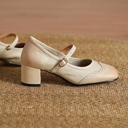 Harel Genuine Leather Wingtip Brogue Heels
