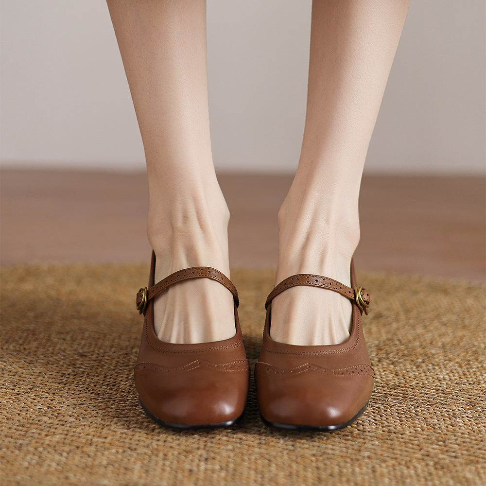 Harel Genuine Leather Wingtip Brogue Heels