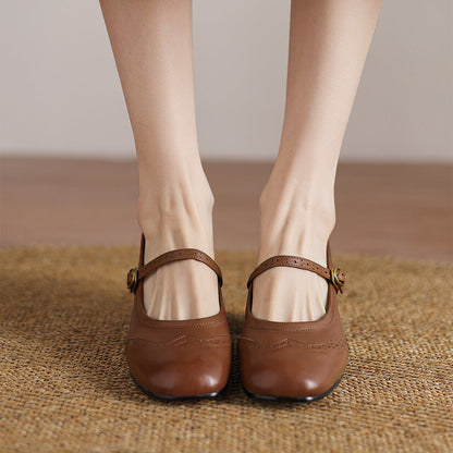 Harel Genuine Leather Wingtip Brogue Heels
