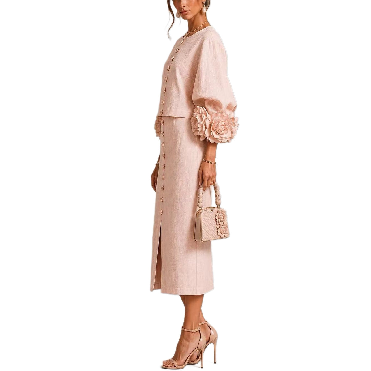 Rosie Floral Bishop Sleeve Button-Front Midi Dress