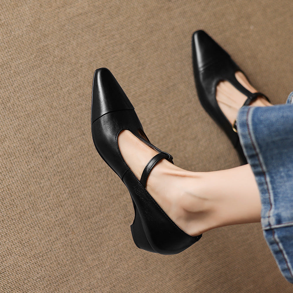 Boria Genuine Leather T-strap Heels