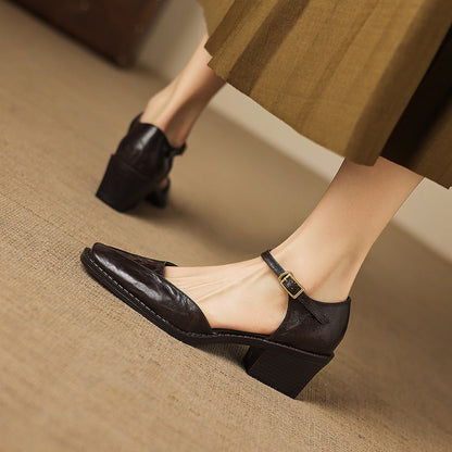 Elra Genuine Leather Mary Jane Heels