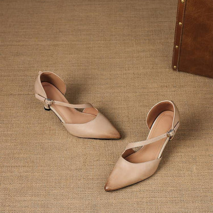 Avena Genuine Leather Crossover Strap Heels