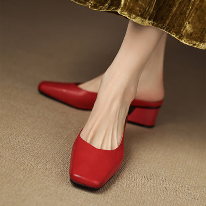 Velen Genuine Leather Square Toe Mule Heels