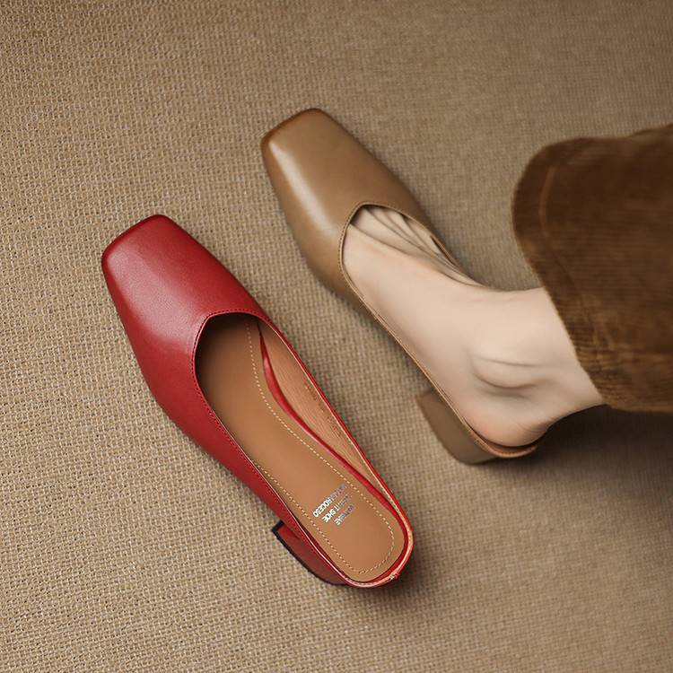 Velen Genuine Leather Square Toe Mule Heels