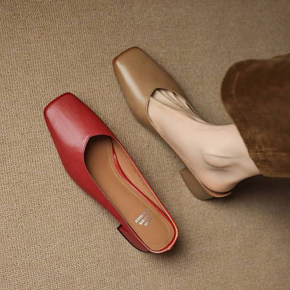 Velen Genuine Leather Square Toe Mule Heels