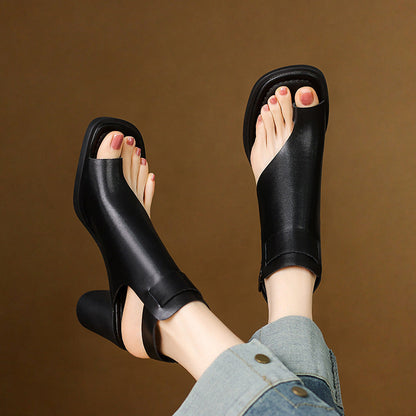 Zela Genuine Leather Cuff Heels