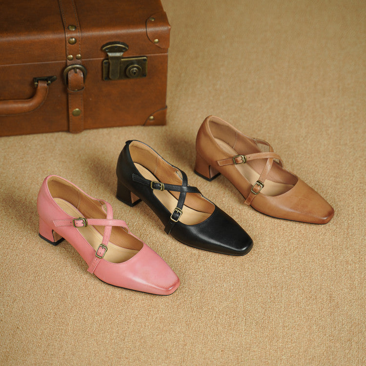 Ceren Genuine Leather Crisscross Strap Heels