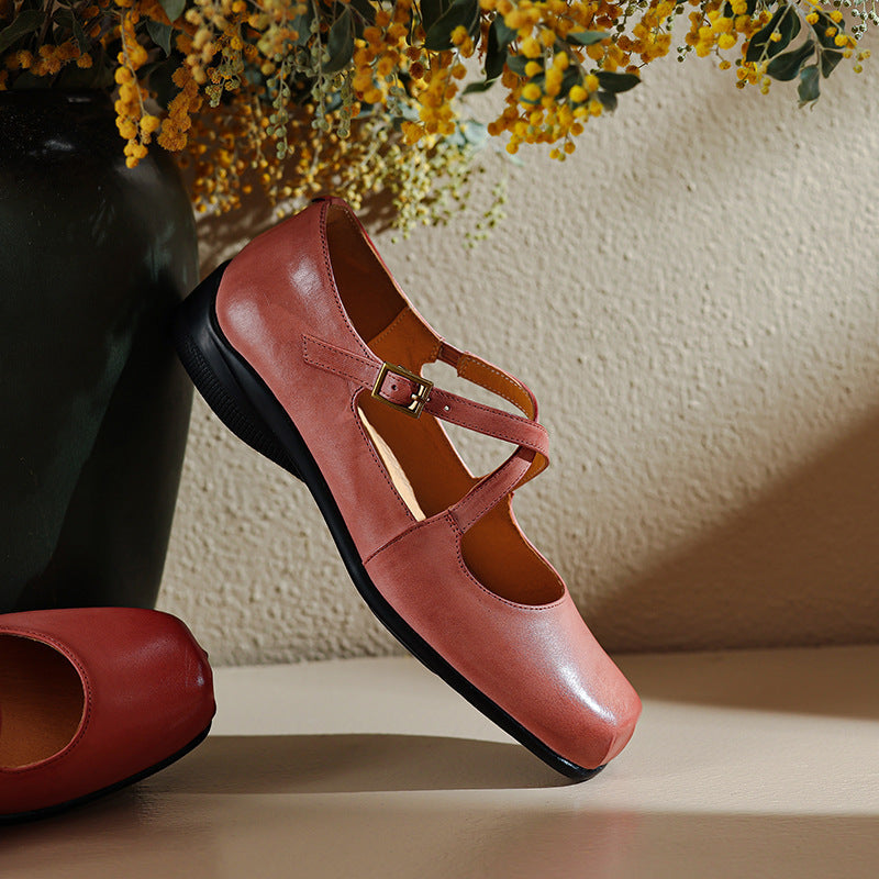 Gisel Genuine Leather Crisscross Flats