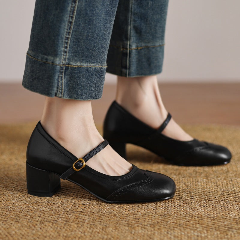 Harel Genuine Leather Wingtip Brogue Heels