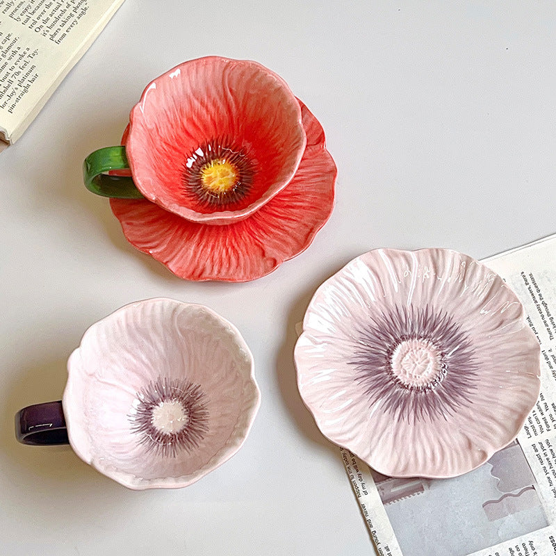 Poppy Flowers Tea Cup Set