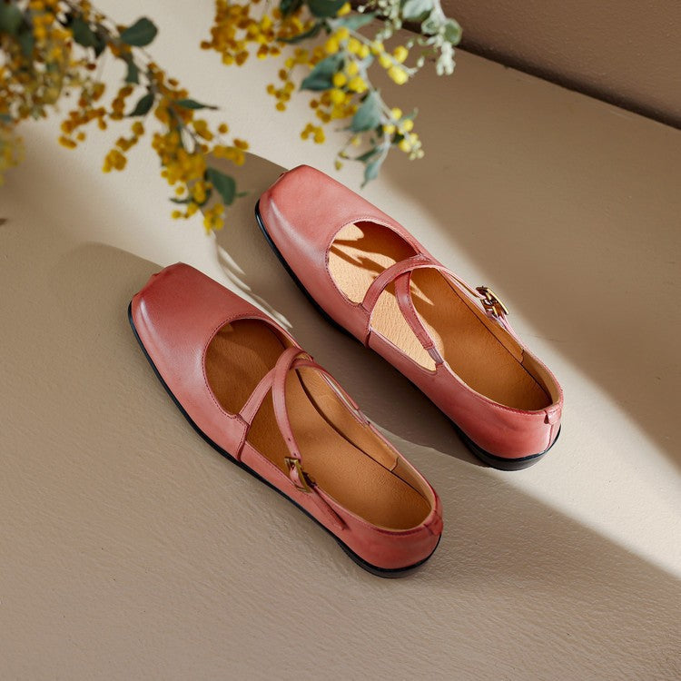 Gisel Genuine Leather Crisscross Flats