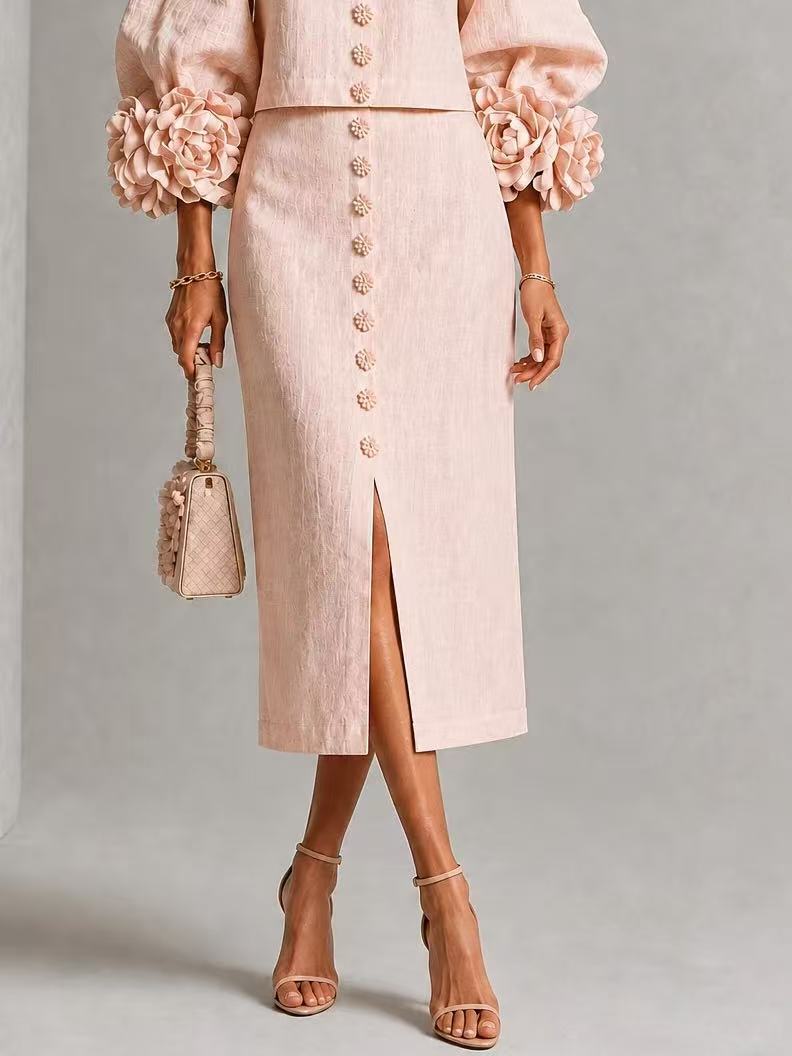 Rosie Floral Bishop Sleeve Button-Front Midi Dress