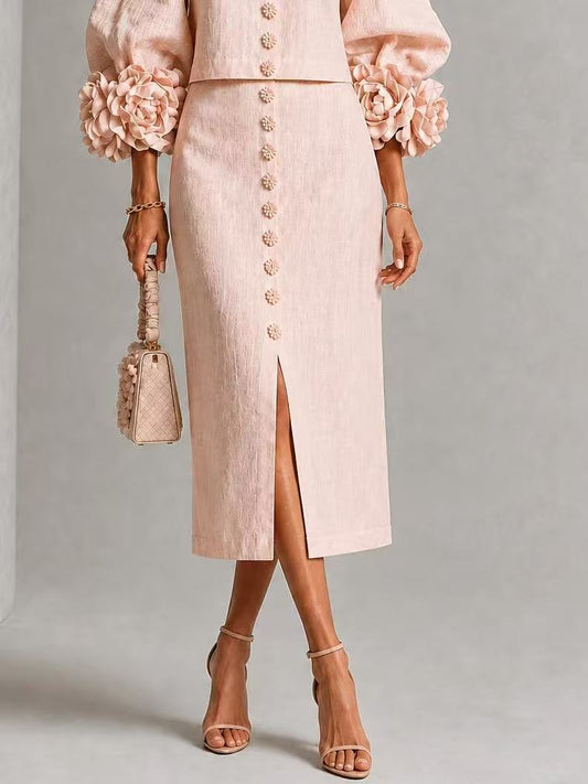 Rosie Floral Bishop Sleeve Button-Front Midi Dress