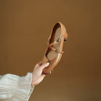 Ceren Genuine Leather Crisscross Strap Heels