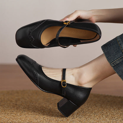 Harel Genuine Leather Wingtip Brogue Heels