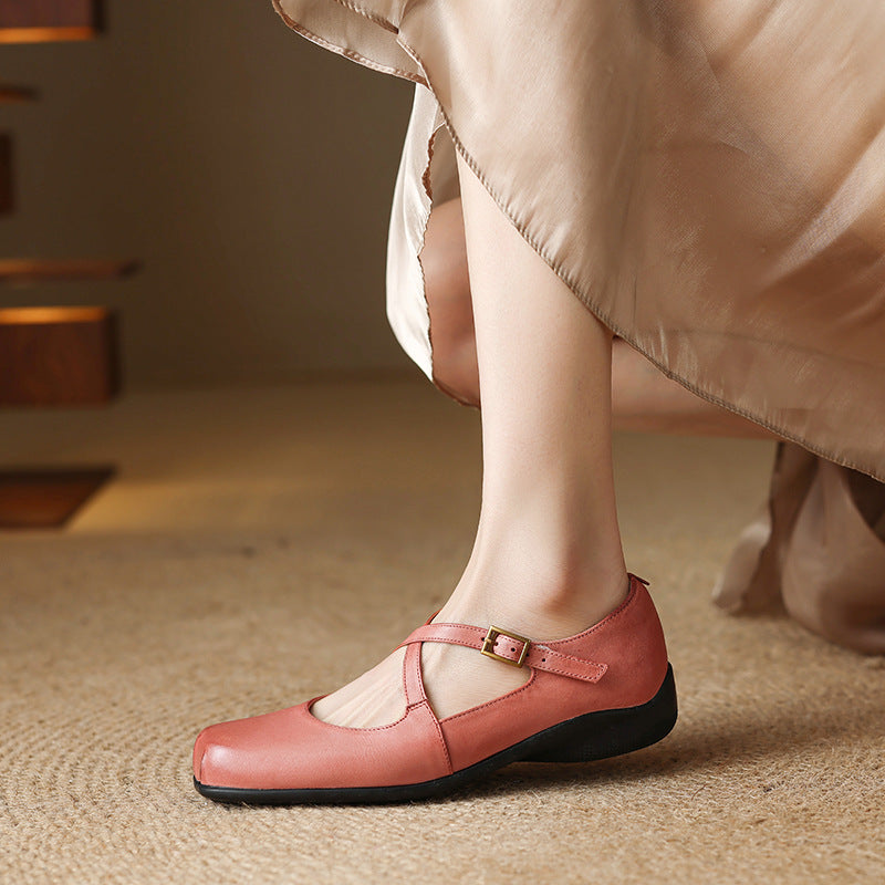 Gisel Genuine Leather Crisscross Flats