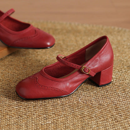 Harel Genuine Leather Wingtip Brogue Heels