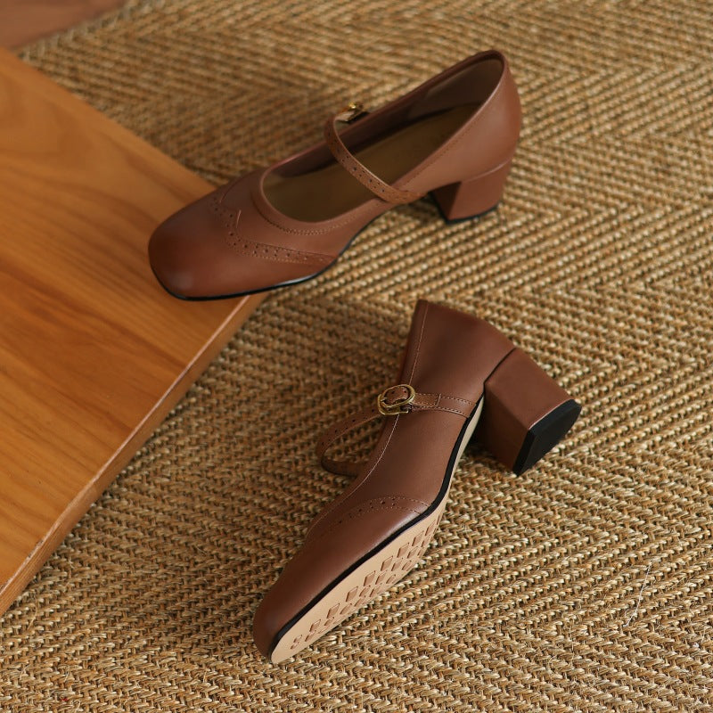 Harel Genuine Leather Wingtip Brogue Heels