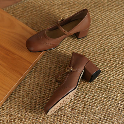 Harel Genuine Leather Wingtip Brogue Heels