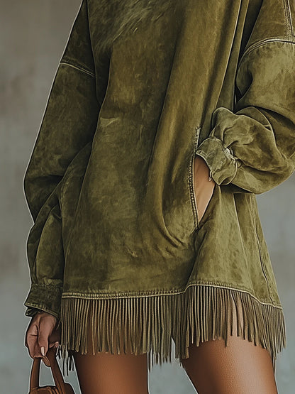 Darcie | Suede Dress with Fringes and Turtleneck