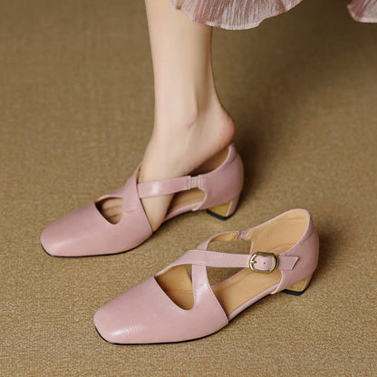 Rela Genuine Leather Cross-Strap Pumps