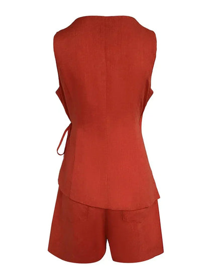 Aaliyah Linen V-neck Top and Shorts Set