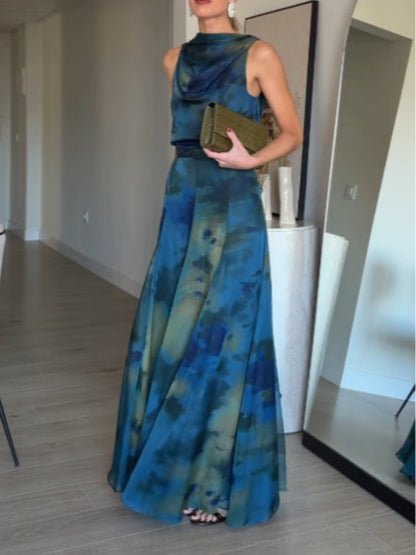 Vivian Tie-Dye Chiffon Tank Top & Skirt Set