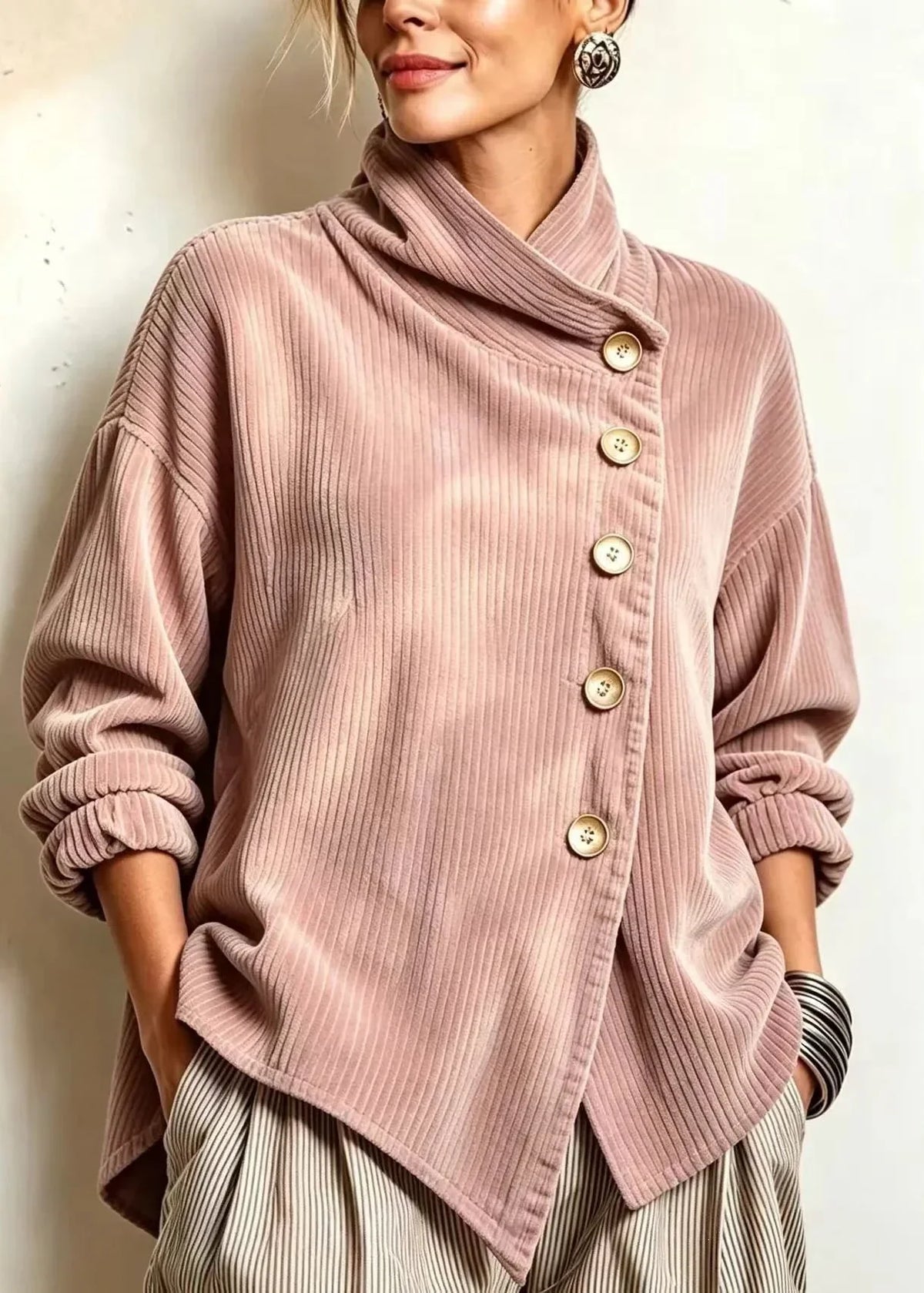 Olivia | The Corduroy Button-Up Top in Dusty Rose