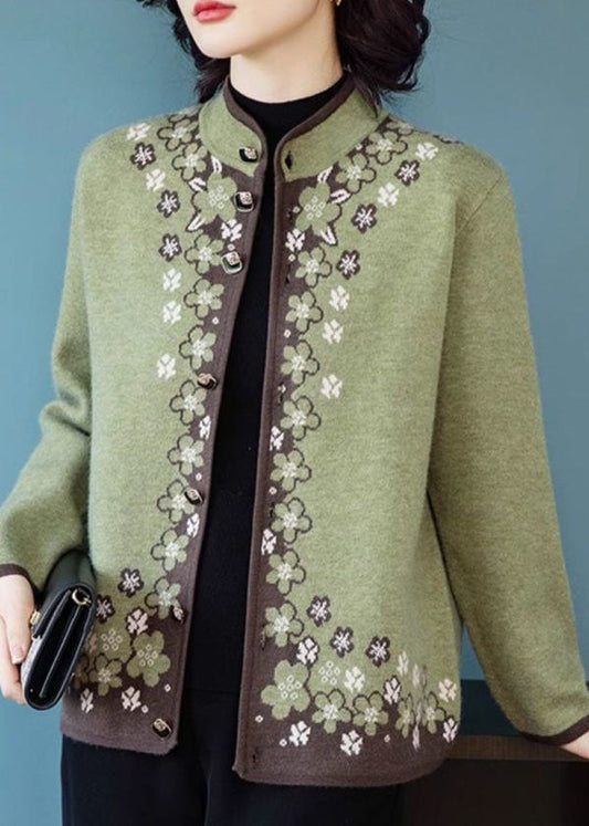 Stylish Blue Stand Collar Button Knitted Cotton Coat Fall