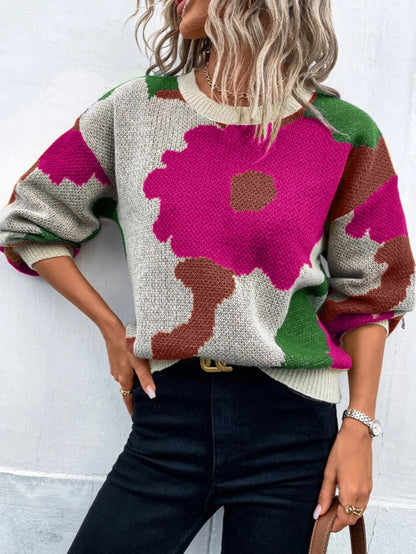 Camila | Artful Floral Knit Sweater