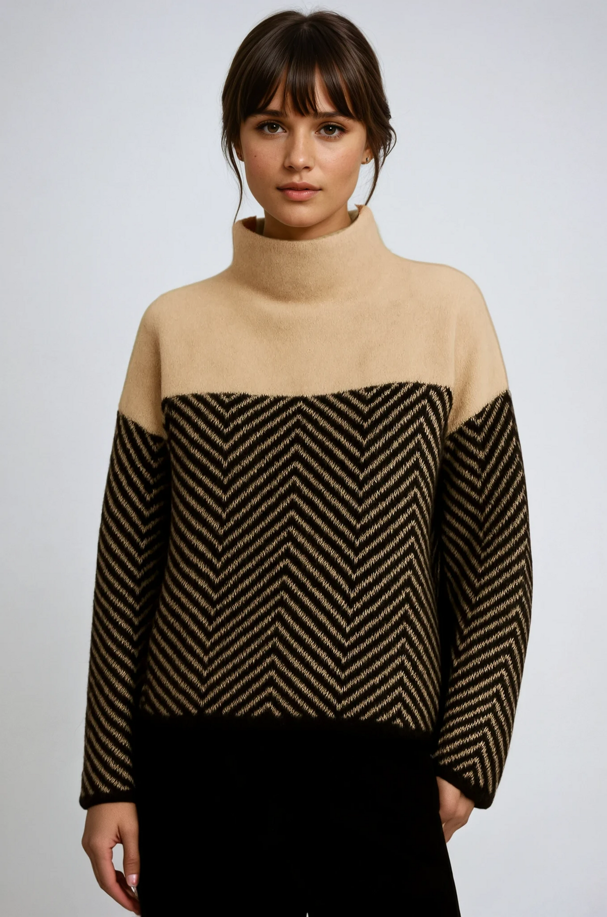 Halle | Chevron Funnel-Neck Sweater