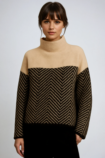 Halle | Chevron Funnel-Neck Sweater