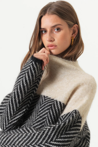 Halle | Chevron Funnel-Neck Sweater