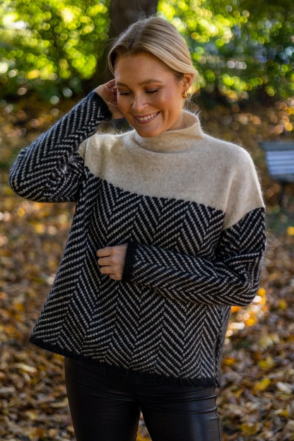 Halle | Chevron Funnel-Neck Sweater