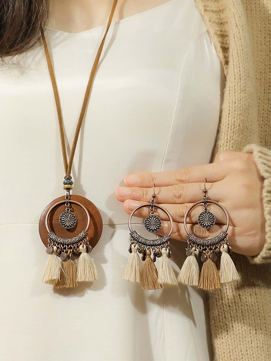 Leilani Bohemian Tassel Necklace Earrings Set