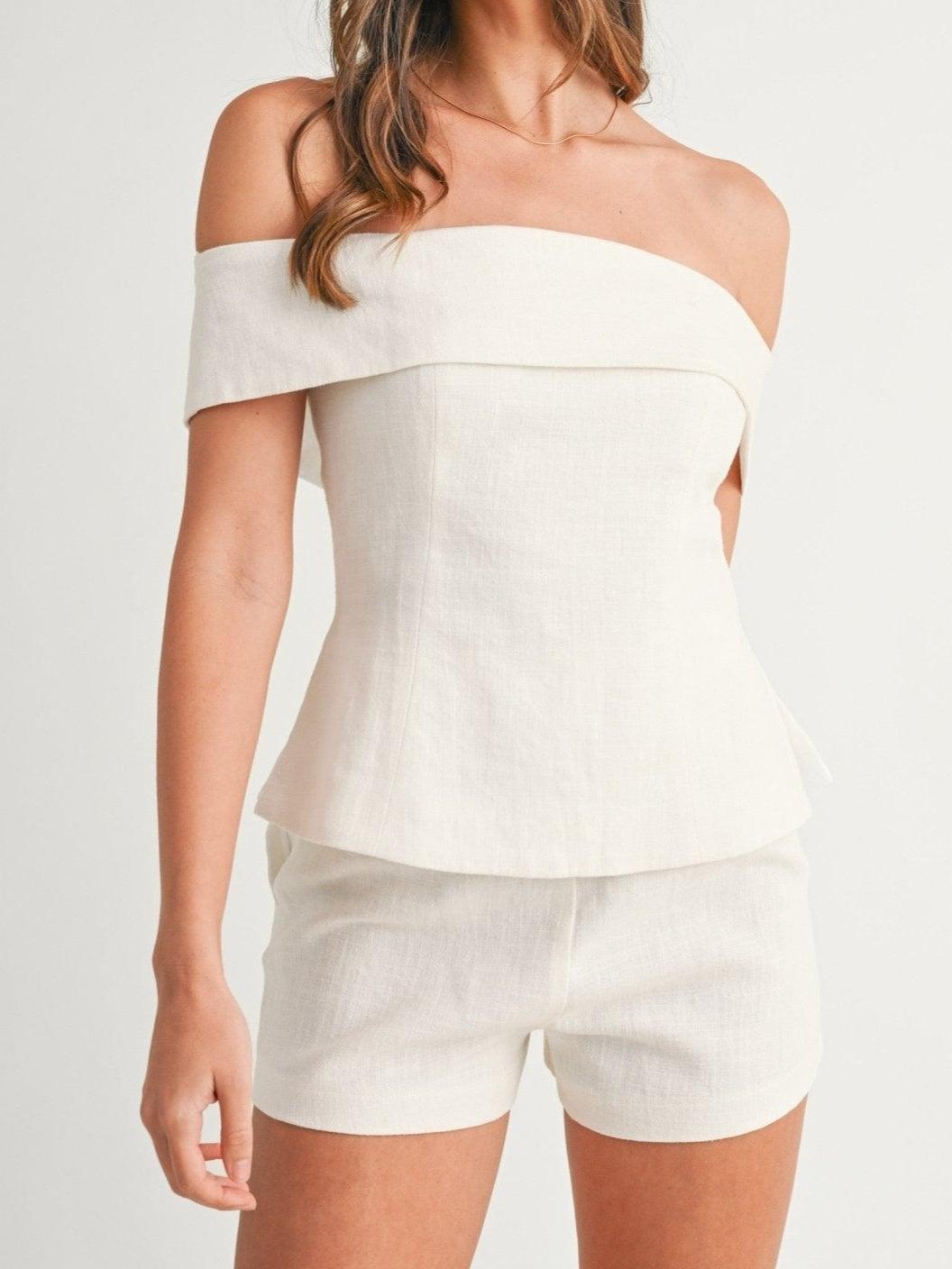 Blessy White Cotton and Linen Two-piece Suit