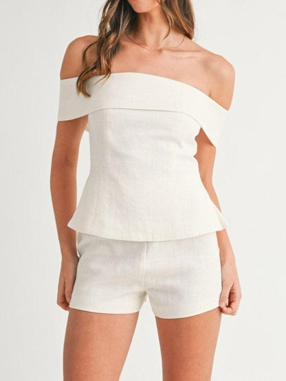 Blessy White Cotton and Linen Two-piece Suit