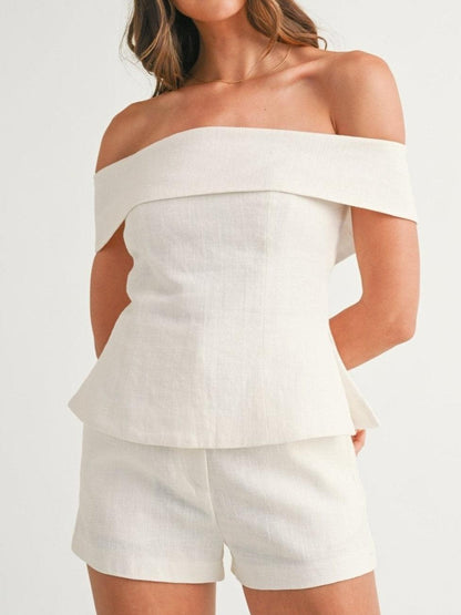 Blessy White Cotton and Linen Two-piece Suit