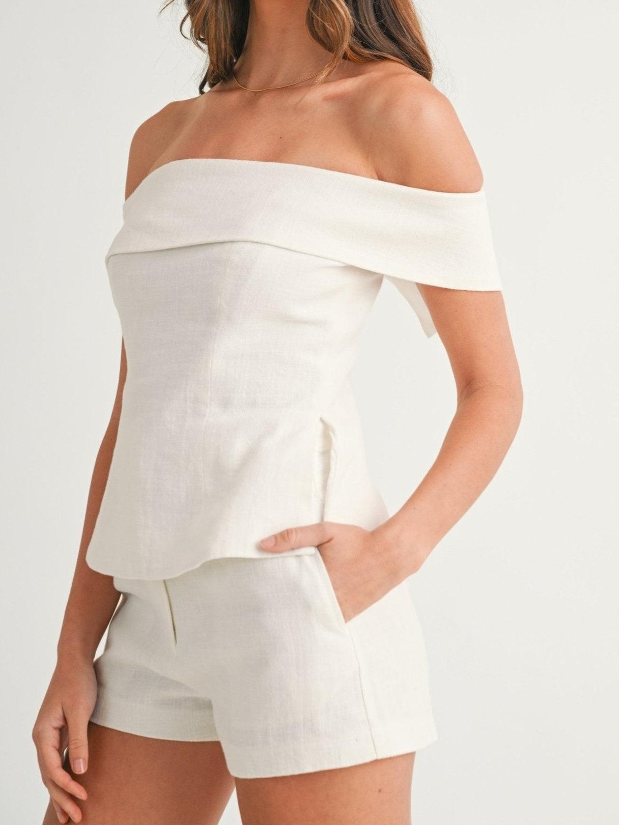 Blessy White Cotton and Linen Two-piece Suit